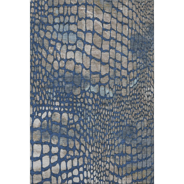 HomeRoots 5' X 8' Washable Navy Blue Gray Taupe Abstract Geometric Area Rug with UV Protection for Durability 677935