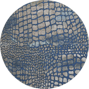 HomeRoots 8' Navy Blue, Gray & Taupe Abstract Geometric Washable Round Rug - Soft, Durable, UV Protected Design 677936