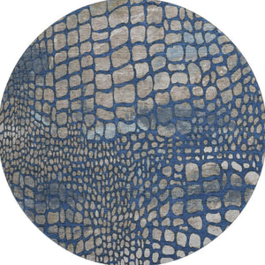 HomeRoots 8' Navy Blue, Gray & Taupe Abstract Geometric Washable Round Rug - Soft, Durable, UV Protected Design 677936