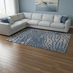 HomeRoots 8' X 10' Navy Blue, Gray & Taupe Abstract Area Rug - Durable, Washable, UV Protected for Modern Spaces 677937