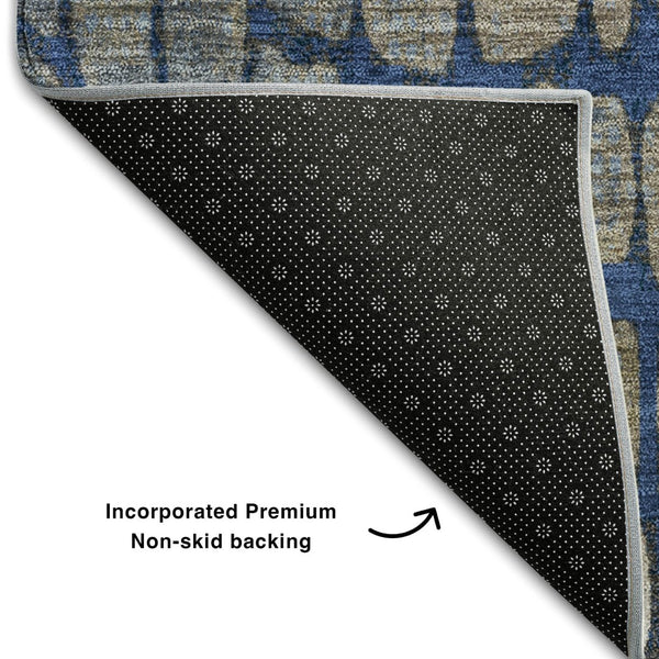 HomeRoots 8' X 10' Navy Blue, Gray & Taupe Abstract Area Rug - Durable, Washable, UV Protected for Modern Spaces 677937
