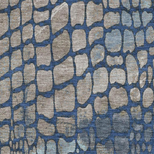HomeRoots 8' X 10' Navy Blue, Gray & Taupe Abstract Area Rug - Durable, Washable, UV Protected for Modern Spaces 677937