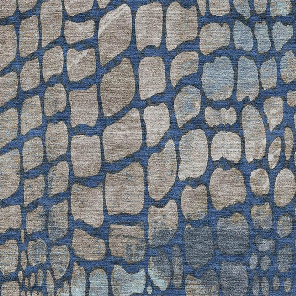 HomeRoots 8' X 10' Navy Blue, Gray & Taupe Abstract Area Rug - Durable, Washable, UV Protected for Modern Spaces 677937