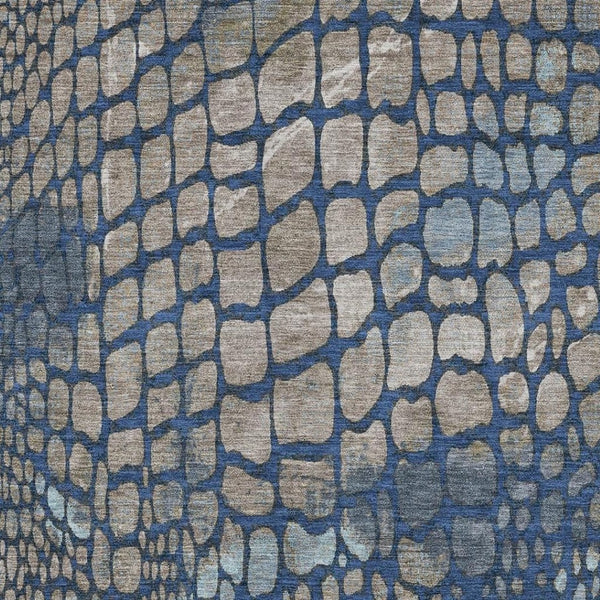 HomeRoots 8' X 10' Navy Blue, Gray & Taupe Abstract Area Rug - Durable, Washable, UV Protected for Modern Spaces 677937