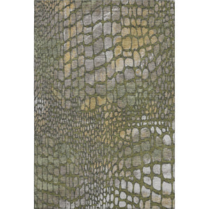 HomeRoots 5' X 8' Abstract Geometric Area Rug in Olive Green, Gold & Gray – Washable, UV-Protected & Durable 677941