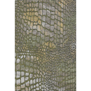 HomeRoots 5' X 8' Abstract Geometric Area Rug in Olive Green, Gold & Gray – Washable, UV-Protected & Durable 677941