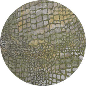 HomeRoots 8' Olive Green Gold Gray Abstract Round Rug - Washable, UV Protected, Durable, Stylish Home Accent 677942