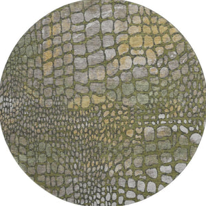 HomeRoots 8' Olive Green Gold Gray Abstract Round Rug - Washable, UV Protected, Durable, Stylish Home Accent 677942