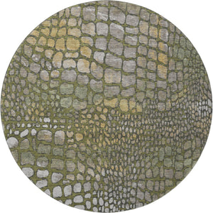 HomeRoots 8' Olive Green Gold Gray Abstract Round Rug - Washable, UV Protected, Durable, Stylish Home Accent 677942