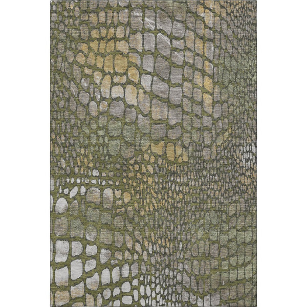 HomeRoots 8' X 10' Washable Olive Green, Gold & Gray Abstract Area Rug with UV Protection for Busy Homes 677943