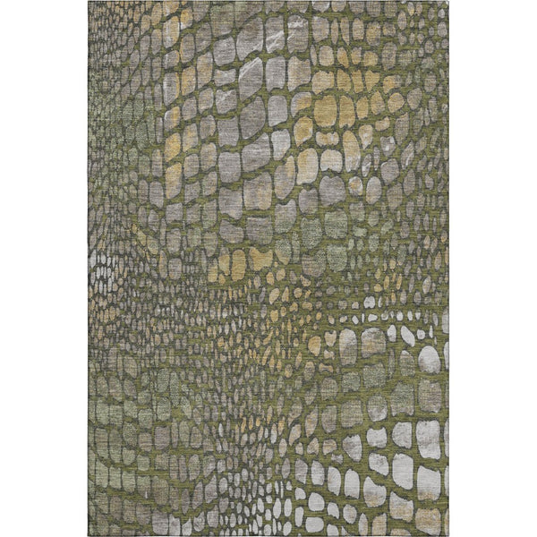 HomeRoots 9' X 12' Olive Green Gold Gray Abstract Area Rug - Durable, Stain-Resistant with UV Protection & Non-Slip Backing 677944
