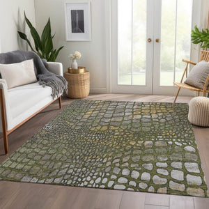 HomeRoots 9' X 12' Olive Green Gold Gray Abstract Area Rug - Durable, Stain-Resistant with UV Protection & Non-Slip Backing 677944