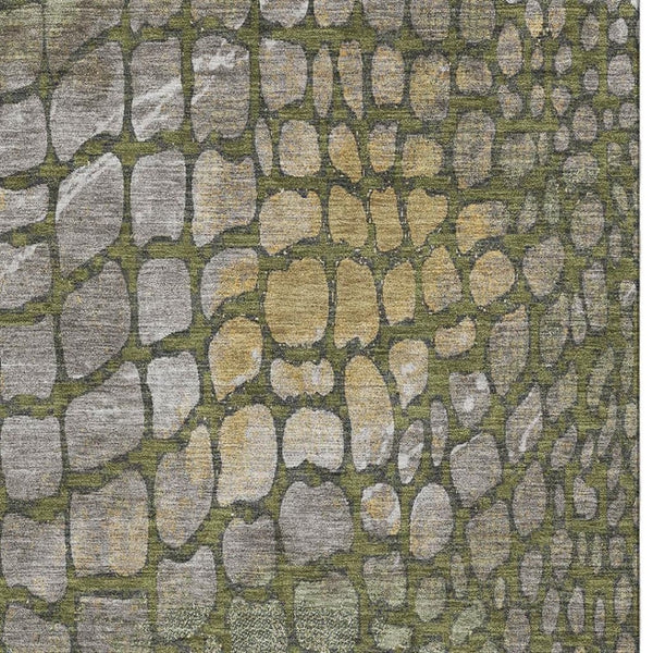 HomeRoots 9' X 12' Olive Green Gold Gray Abstract Area Rug - Durable, Stain-Resistant with UV Protection & Non-Slip Backing 677944
