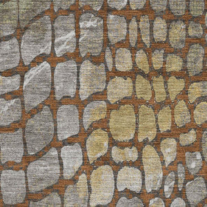 HomeRoots 5' X 8' Stylish Rust, Gold & Green Abstract Geometric Area Rug - Washable, UV Protected & Durable! 677947