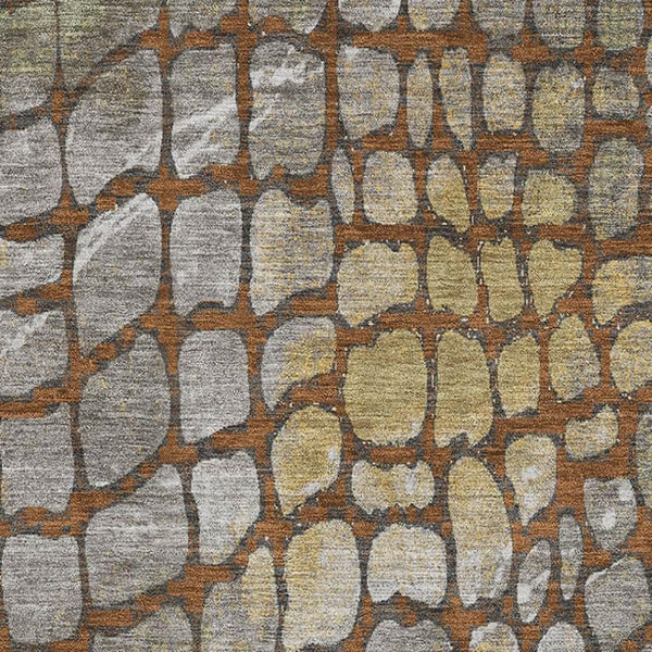 HomeRoots 5' X 8' Stylish Rust, Gold & Green Abstract Geometric Area Rug - Washable, UV Protected & Durable! 677947