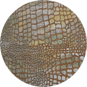 HomeRoots 8' Modern Abstract Geometric Round Rug in Rust, Gold & Green - Washable, UV-Protected & Durable 677948