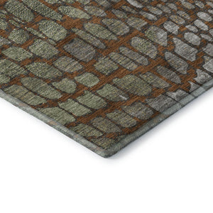 HomeRoots 8' Modern Abstract Geometric Round Rug in Rust, Gold & Green - Washable, UV-Protected & Durable 677948