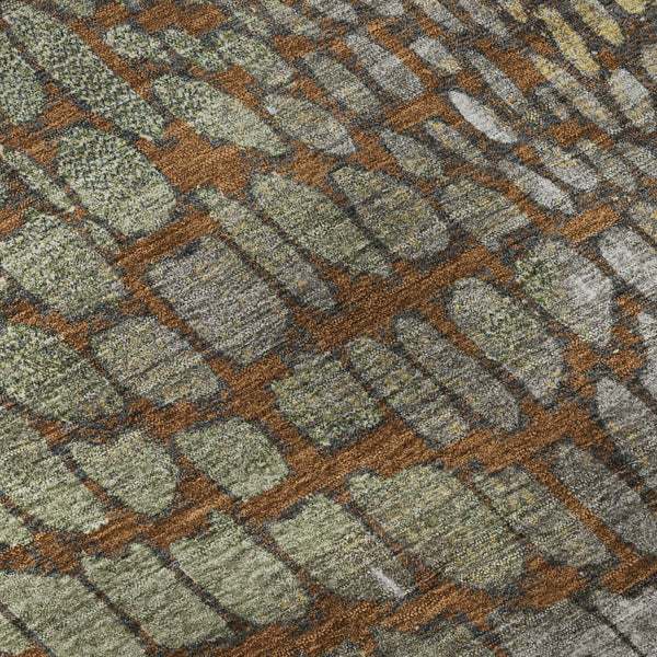 HomeRoots 8' Modern Abstract Geometric Round Rug in Rust, Gold & Green - Washable, UV-Protected & Durable 677948