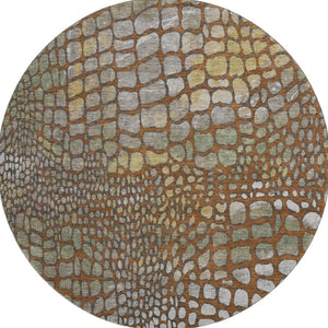 HomeRoots 8' Modern Abstract Geometric Round Rug in Rust, Gold & Green - Washable, UV-Protected & Durable 677948