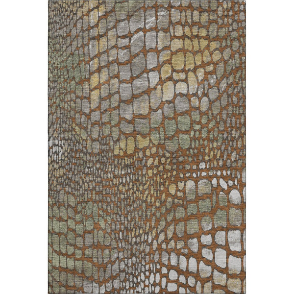 HomeRoots 8' X 10' Abstract Geometric Area Rug in Rust, Gold & Green - Washable, UV Protected, Stain Resistant! 677949
