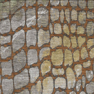 HomeRoots 8' X 10' Abstract Geometric Area Rug in Rust, Gold & Green - Washable, UV Protected, Stain Resistant! 677949