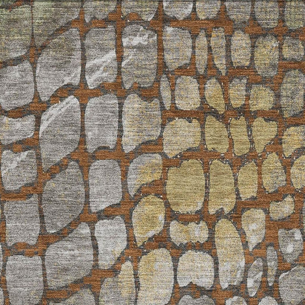 HomeRoots 8' X 10' Abstract Geometric Area Rug in Rust, Gold & Green - Washable, UV Protected, Stain Resistant! 677949