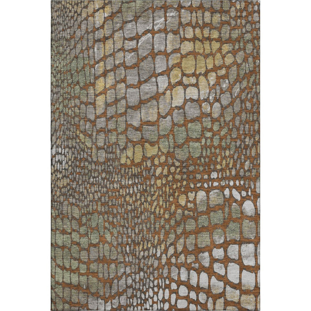 HomeRoots 9' X 12' Washable Abstract Geometric Area Rug in Rust, Gold & Green with UV Protection for Busy Homes 677950