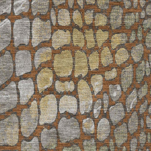 HomeRoots 9' X 12' Washable Abstract Geometric Area Rug in Rust, Gold & Green with UV Protection for Busy Homes 677950