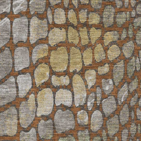HomeRoots 9' X 12' Washable Abstract Geometric Area Rug in Rust, Gold & Green with UV Protection for Busy Homes 677950