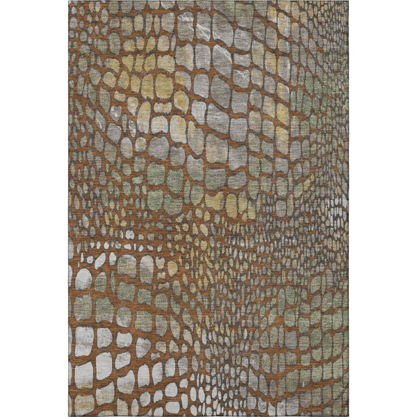 HomeRoots 9' X 12' Washable Abstract Geometric Area Rug in Rust, Gold & Green with UV Protection for Busy Homes 677950