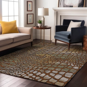 HomeRoots 10' Abstract Geometric Area Rug in Rust, Gold & Green - Washable, UV-Protected, Kid & Pet Friendly! 677951