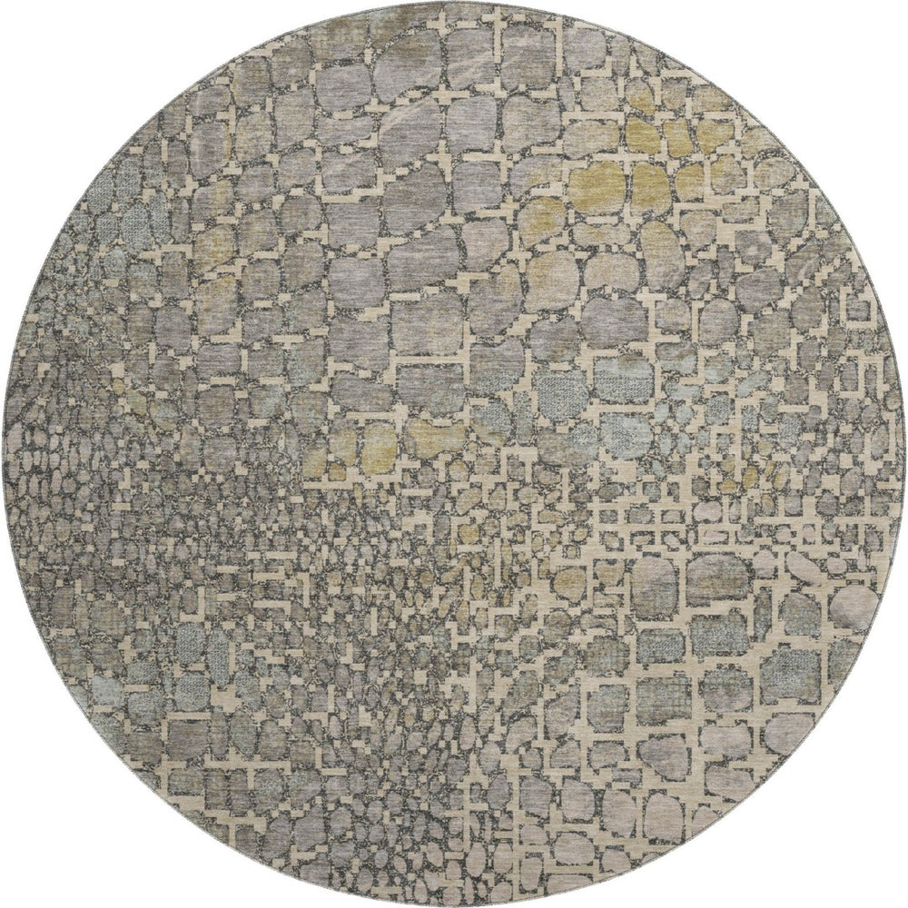 HomeRoots 8' Washable Round Rug in Beige, Taupe & Ivory - Stylish Geometric Design with UV Protection & Durability 677954