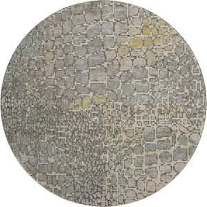 HomeRoots 8' Washable Round Rug in Beige, Taupe & Ivory - Stylish Geometric Design with UV Protection & Durability 677954