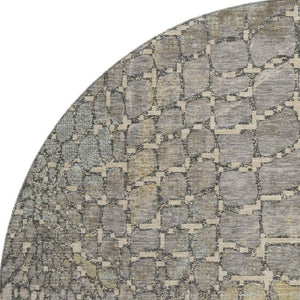 HomeRoots 8' Washable Round Rug in Beige, Taupe & Ivory - Stylish Geometric Design with UV Protection & Durability 677954