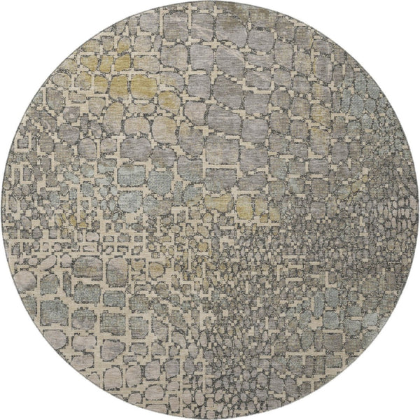 HomeRoots 8' Washable Round Rug in Beige, Taupe & Ivory - Stylish Geometric Design with UV Protection & Durability 677954