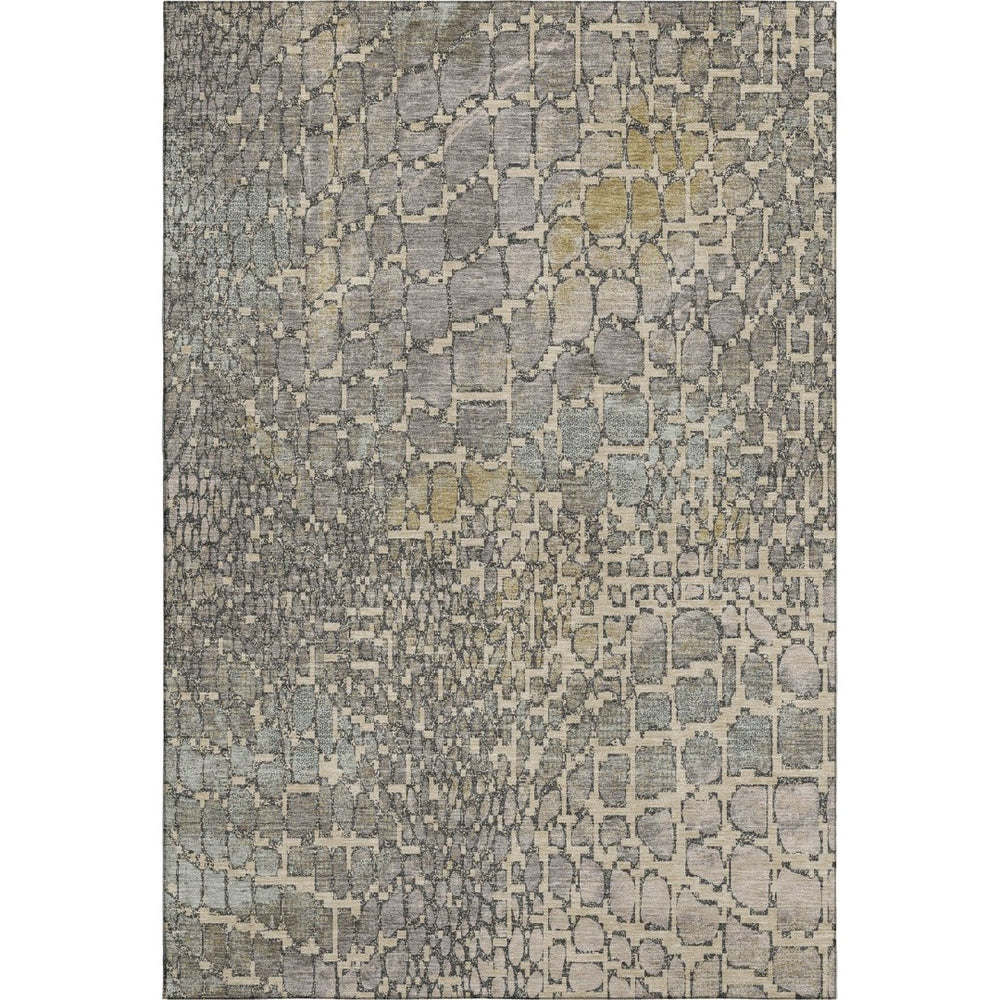 HomeRoots 9' X 12' Washable Abstract Geometric Area Rug in Beige Taupe Ivory - Stain Resistant & UV Protected 677956