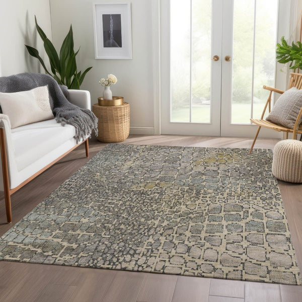 HomeRoots 10' Beige Taupe & Ivory Abstract Geometric Area Rug - Washable, UV-Protected, Ideal for Busy Homes 677957
