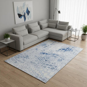 HomeRoots 8' X 10' Sky Blue Geometric Area Rug – Washable, UV-Protected, Kid & Pet Friendly for Everyday Use 677961