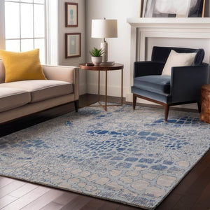HomeRoots 9' X 12' Sky Blue and Ivory Abstract Area Rug - Washable, UV Protected, Perfect for High-Traffic Homes 677962