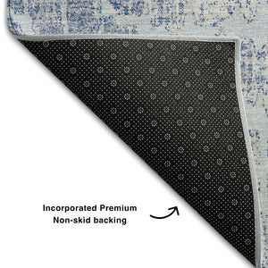 HomeRoots 9' X 12' Sky Blue and Ivory Abstract Area Rug - Washable, UV Protected, Perfect for High-Traffic Homes 677962