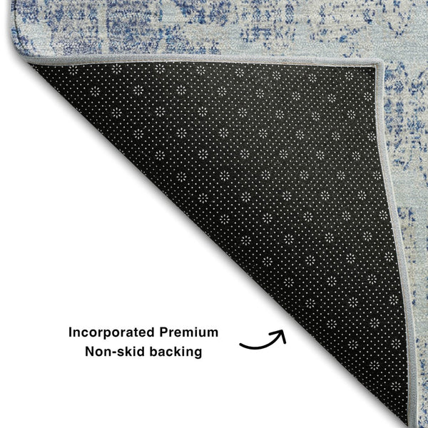 HomeRoots 9' X 12' Sky Blue and Ivory Abstract Area Rug - Washable, UV Protected, Perfect for High-Traffic Homes 677962