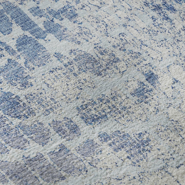 HomeRoots 9' X 12' Sky Blue and Ivory Abstract Area Rug - Washable, UV Protected, Perfect for High-Traffic Homes 677962