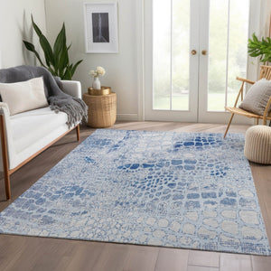 HomeRoots 9' X 12' Sky Blue and Ivory Abstract Area Rug - Washable, UV Protected, Perfect for High-Traffic Homes 677962