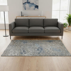 HomeRoots 5' X 8' Silver Gray & Beige Abstract Geometric Area Rug - Washable, UV Protected for Modern Homes 677965