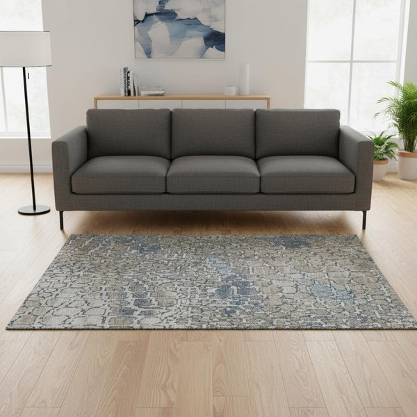 HomeRoots 5' X 8' Silver Gray & Beige Abstract Geometric Area Rug - Washable, UV Protected for Modern Homes 677965