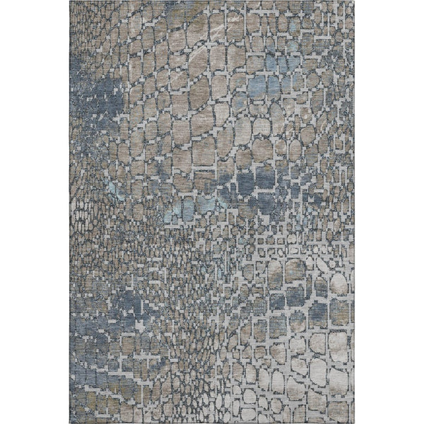 HomeRoots 5' X 8' Silver Gray & Beige Abstract Geometric Area Rug - Washable, UV Protected for Modern Homes 677965