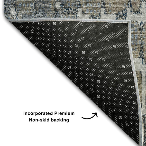 HomeRoots 5' X 8' Silver Gray & Beige Abstract Geometric Area Rug - Washable, UV Protected for Modern Homes 677965