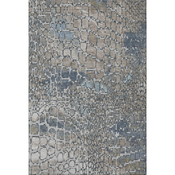 HomeRoots 5' X 8' Silver Gray & Beige Abstract Geometric Area Rug - Washable, UV Protected for Modern Homes 677965