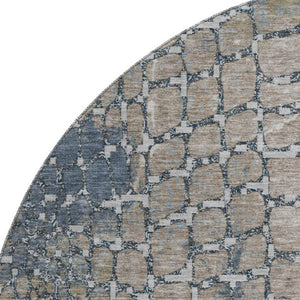 HomeRoots 8' Modern Silver Gray & Beige Geometric Washable Round Rug with UV Protection for Busy Homes 677966