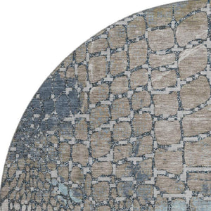HomeRoots 8' Modern Silver Gray & Beige Geometric Washable Round Rug with UV Protection for Busy Homes 677966